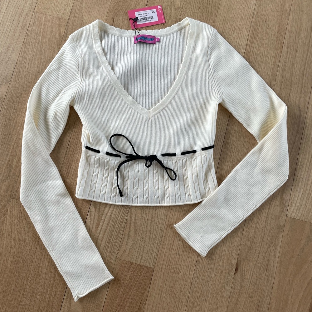 EDIKTED Andie Ribbon Knit Top NWT XS